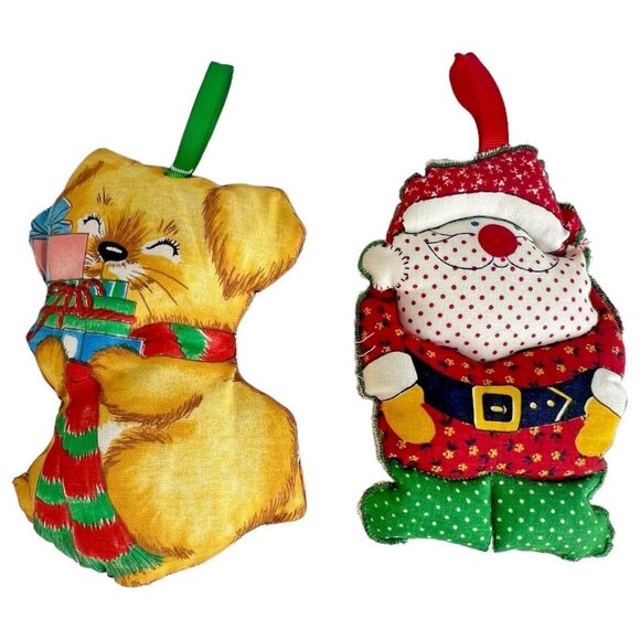 Vintage Fabric Stuffed Plush Christmas Tree Ornaments Handmade Lot of 10 - Picture 9 of 10